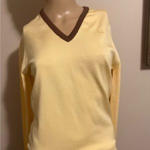 Vintage GIVENCHY Sport v-neck sweater. Size 34 in yellow buttercream w/brown